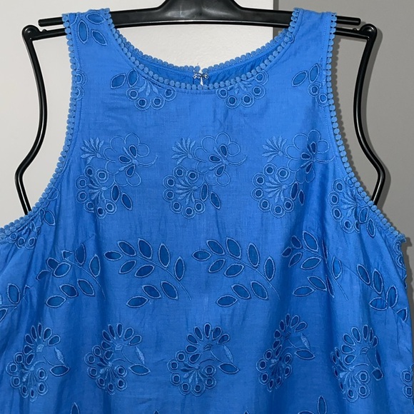 Ann Taylor Eyelet Scalloped Shift Dress - Blue - Sz 14 - Picture 3 of 6